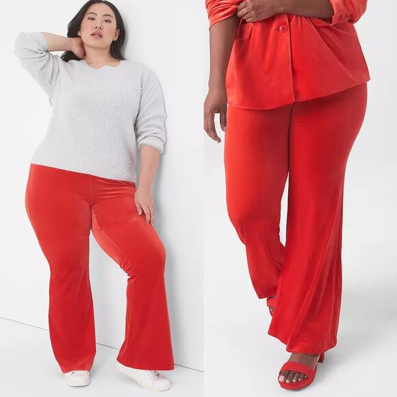NEW Lane Bryant Velvet Flare Pant Holiday Red No Gap Waist Band Size 16 Comfy XL - Picture 1 of 9